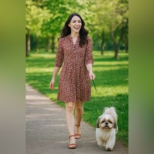 Max Studio adorable mini dress MEDIUM Orange Rust floral